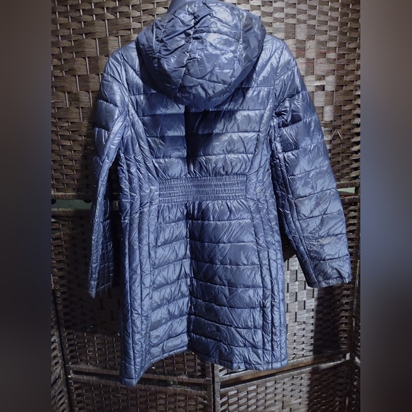 Michael Michael Kors Blue Packable Down Fill Blue Hooded Trench Coat Women's M - Picture 2 of 6